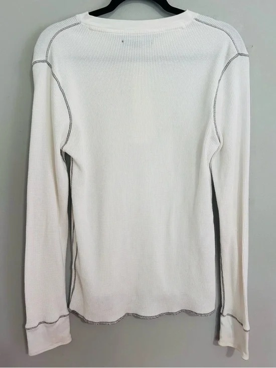Old Navy Thermal Henley Top M White Waffle Knit Exposed Seam Grunge Y2K Basics - Picture 3 of 5